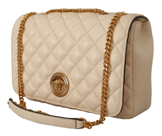 Versace Elegant White Nappa Leather Shoulder Bag - Threads of Legacy