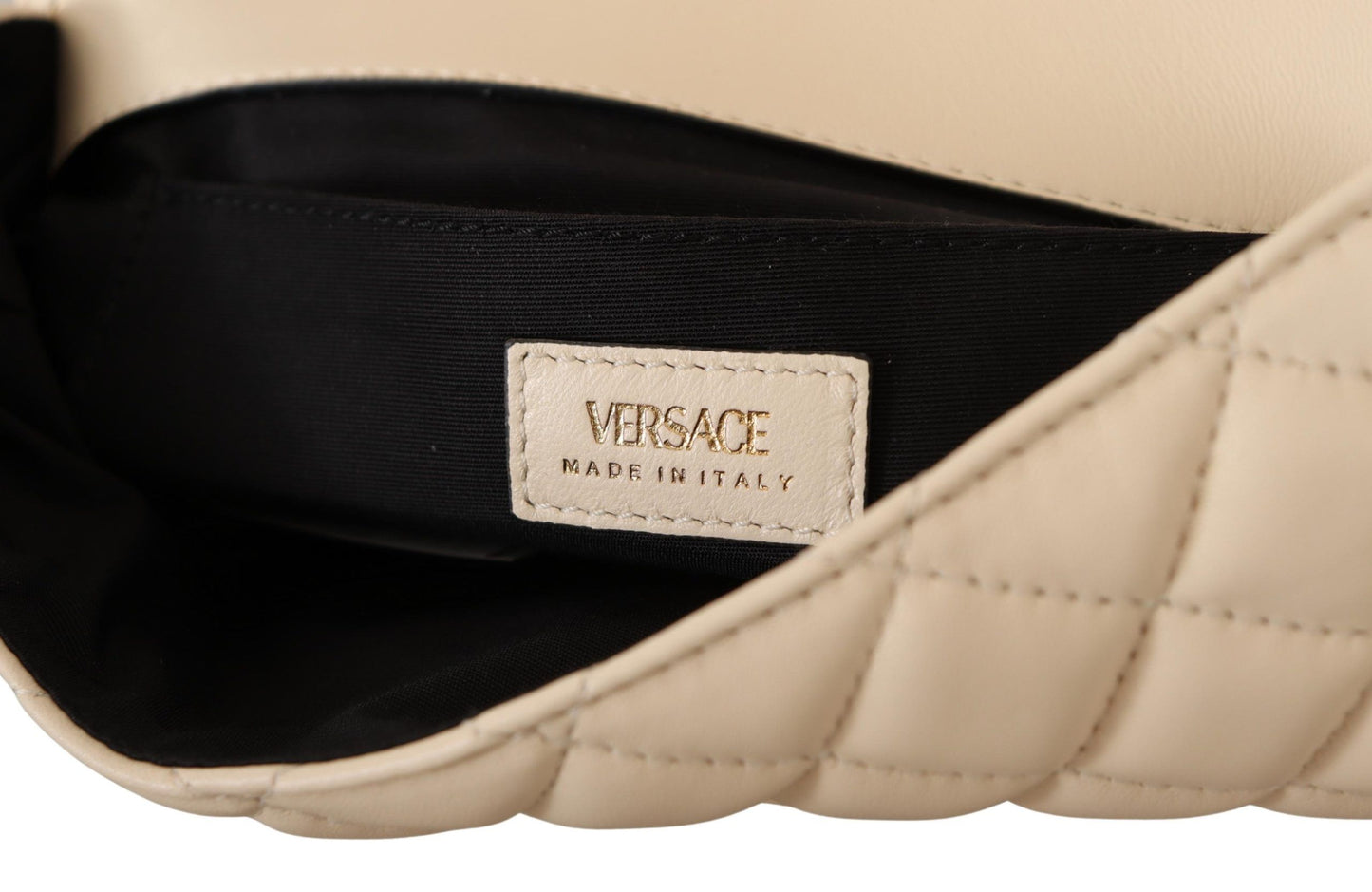 Versace Elegant White Nappa Leather Shoulder Bag - Threads of Legacy