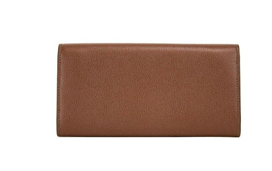 Burberry Porter Tan Grained Leather Embossed Continental Clutch Flap Wallet Brown - Threads of Legacy