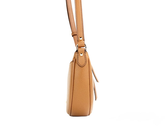 Michael Kors Dover Small Luggage Pebbled Leather Half Moon Crossbody Bag Purse - Threads of Legacy