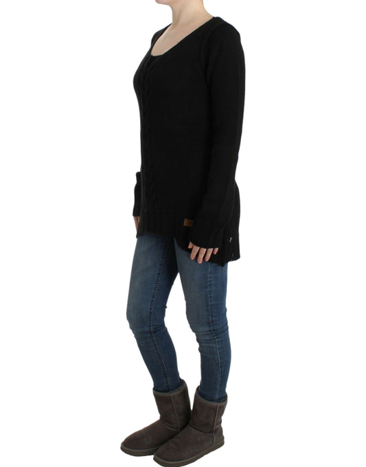 Cavalli Alluring Black Knitted Crew Neck Sweater - Threads of Legacy