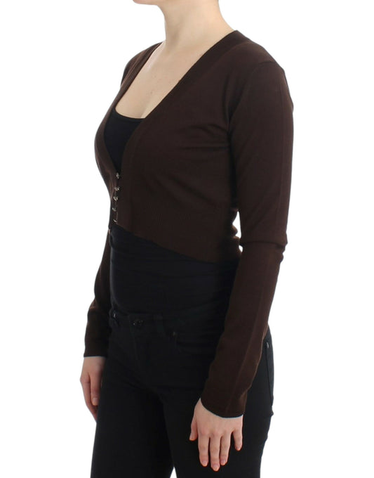 Cavalli Elegant Brown Virgin Wool Cropped Cardigan - Threads of Legacy