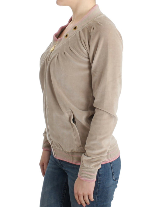 Cavalli Beige Zip Cardigan with Gold Tone Accents - Threads of Legacy