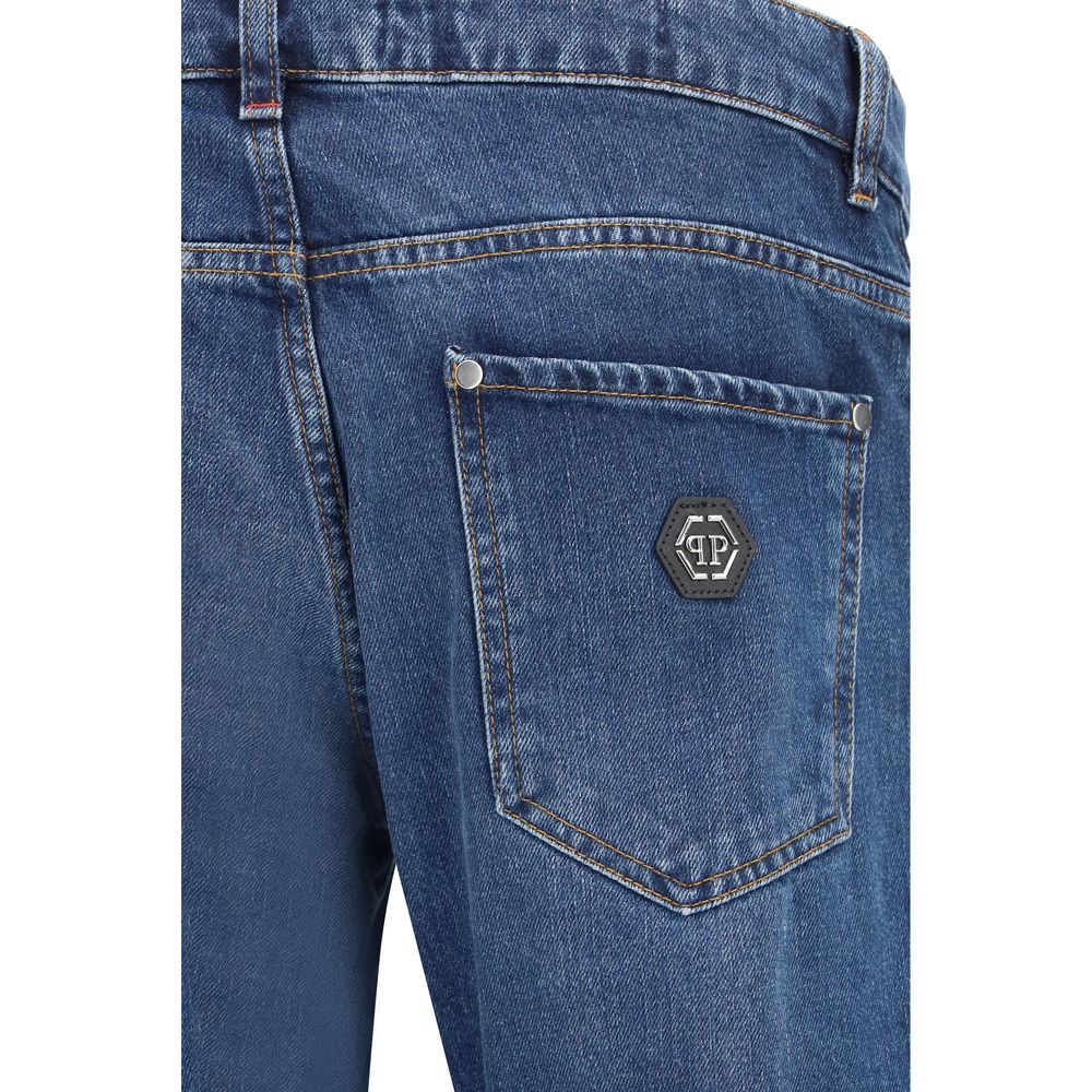 Philipp Plein Blue Cotton Straight-Leg Jeans