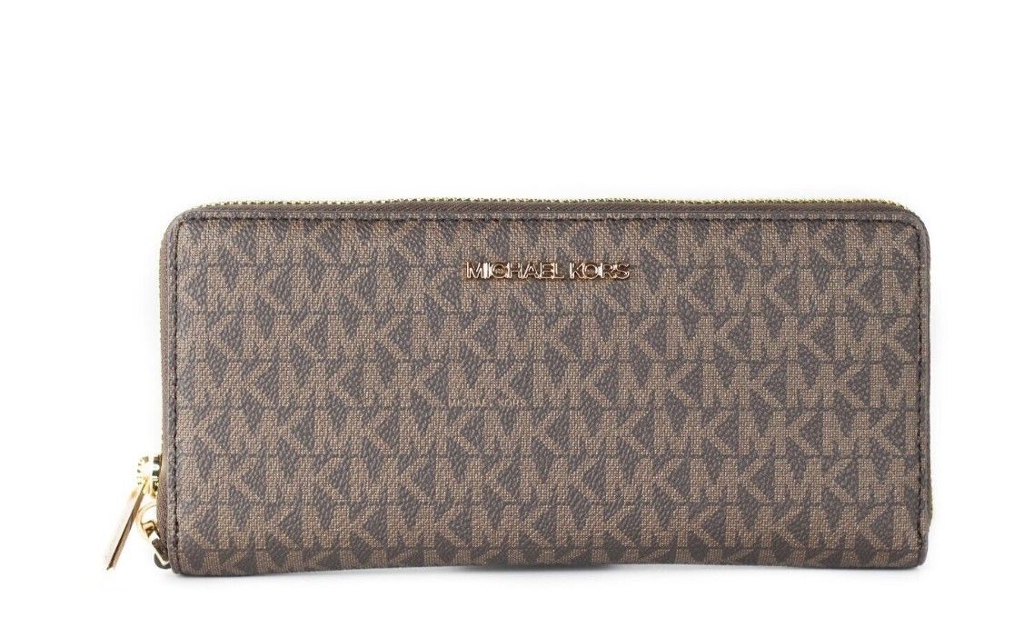 Michael Kors Jet Set Travel Large Brown Signature Continental Wristlet Wallet - Threads of Legacy