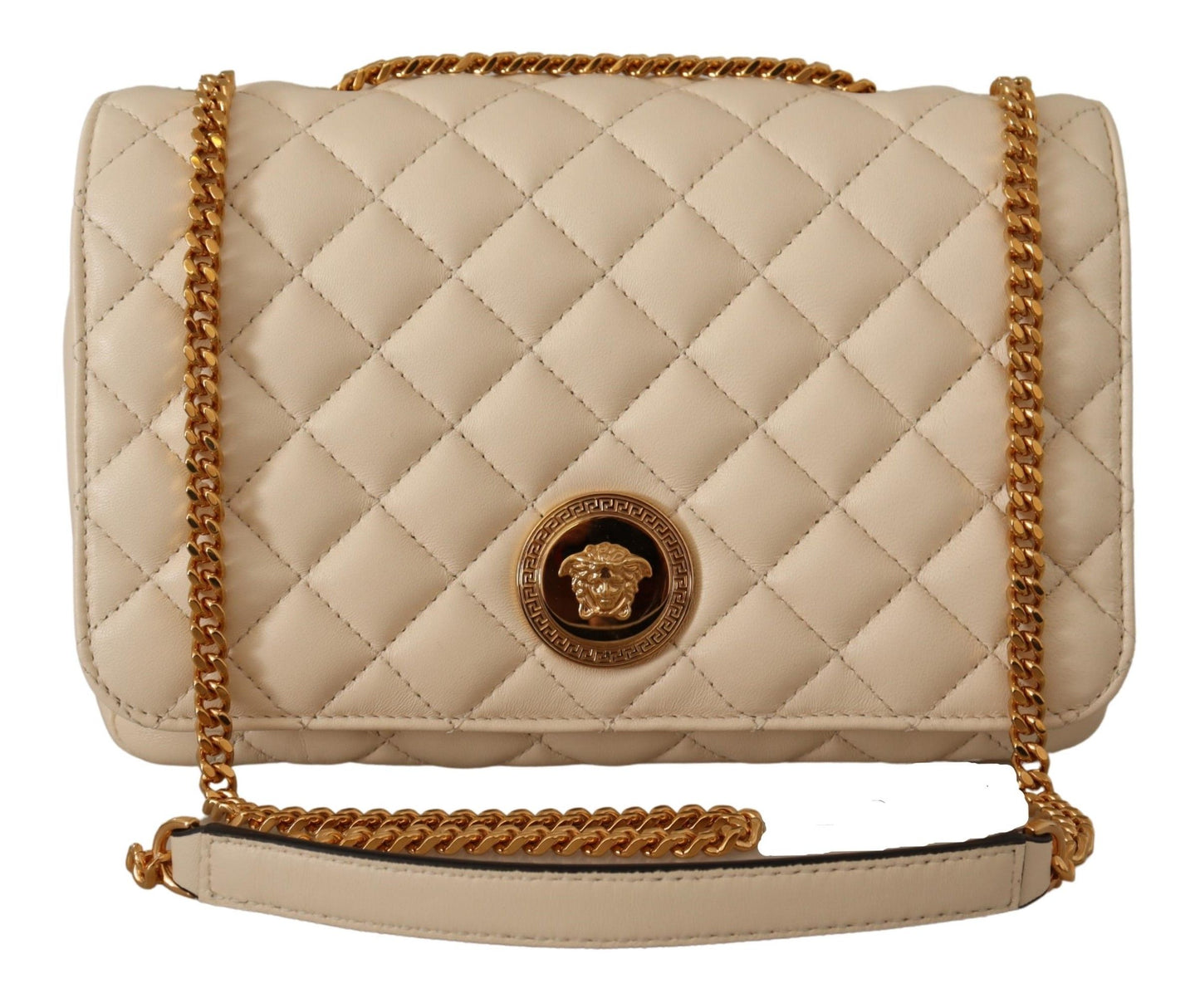 Versace Elegant White Nappa Leather Shoulder Bag - Threads of Legacy
