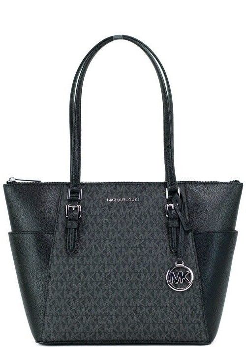 Michael Kors Charlotte Black PVC Leather Large Top Zip Tote Handbag Bag Purse - Threads of Legacy