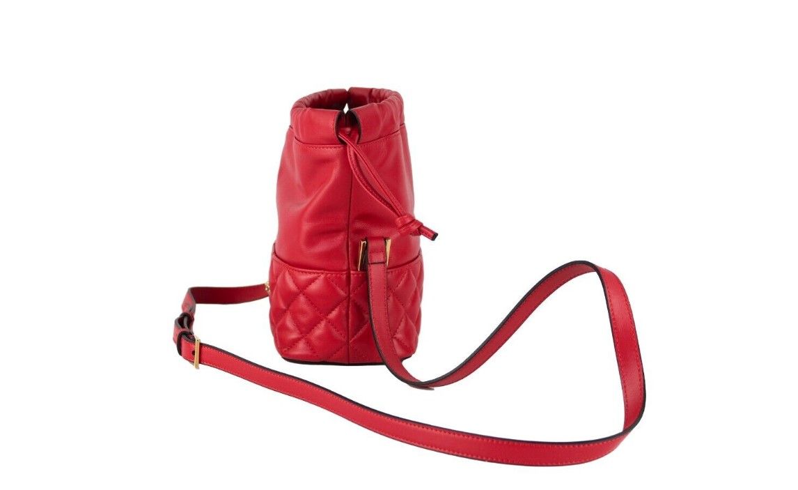 Versace Red Quilted Leather Drawstring Shoulder Bag Bucket Crossbody Handbag - Threads of Legacy