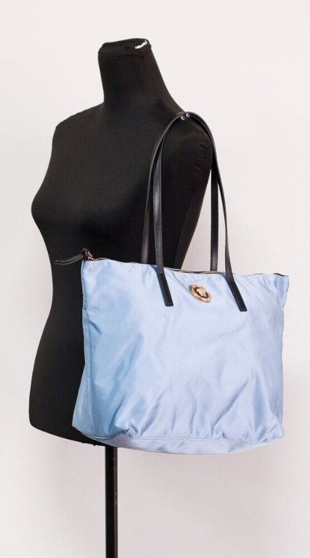 Versace Portuna Medusa Medium Cornflower Blue Nylon Leather Tote Bag Purse - Threads of Legacy