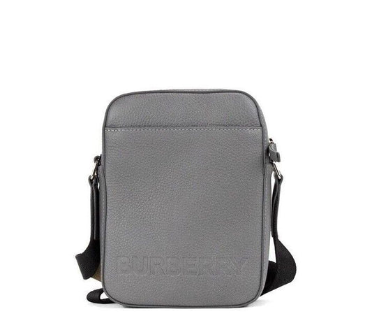Burberry Thornton Small Grey Embossed Logo Grainy Leather Crossbody Handbag - Threads of Legacy