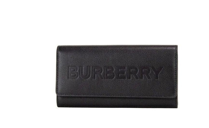 Burberry Porter Black Grained Leather Branded Logo Embossed Clutch Flap Wallet - Threads of Legacy