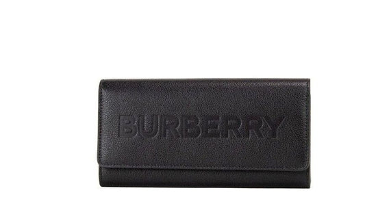 Burberry Porter Black Grained Leather Branded Logo Embossed Clutch Flap Wallet - Threads of Legacy
