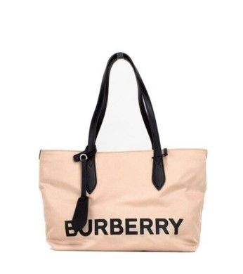 Burberry Small Rose Beige Logo Branded Econyl Nylon Tote Shoulder Handbag Purse - Threads of Legacy