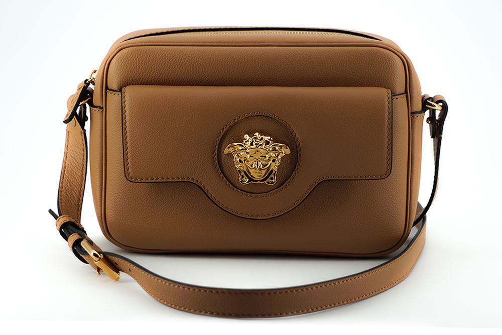 Versace Elegant Brown Leather Camera Case Shoulder Bag - Threads of Legacy