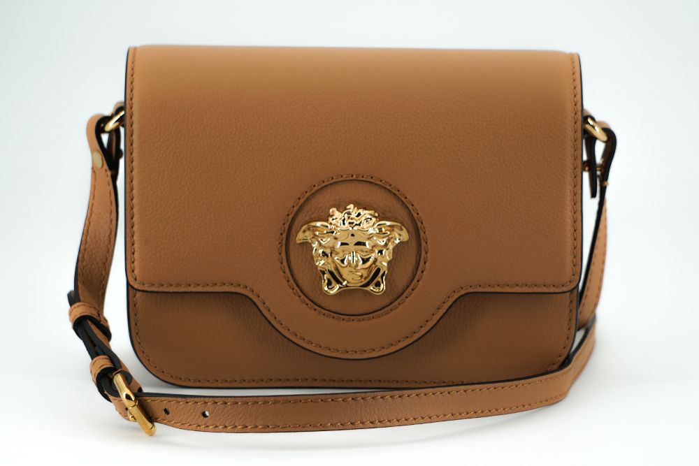 Versace Elegant Calf Leather Shoulder Bag in Brown - Threads of Legacy
