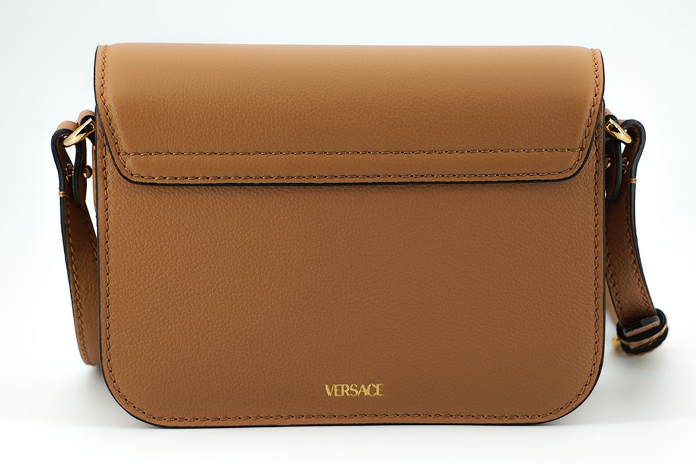 Versace Elegant Calf Leather Shoulder Bag in Brown - Threads of Legacy