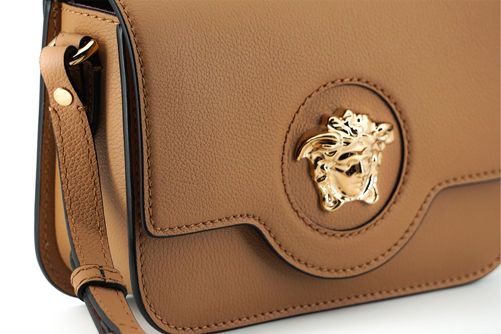 Versace Elegant Calf Leather Shoulder Bag in Brown - Threads of Legacy