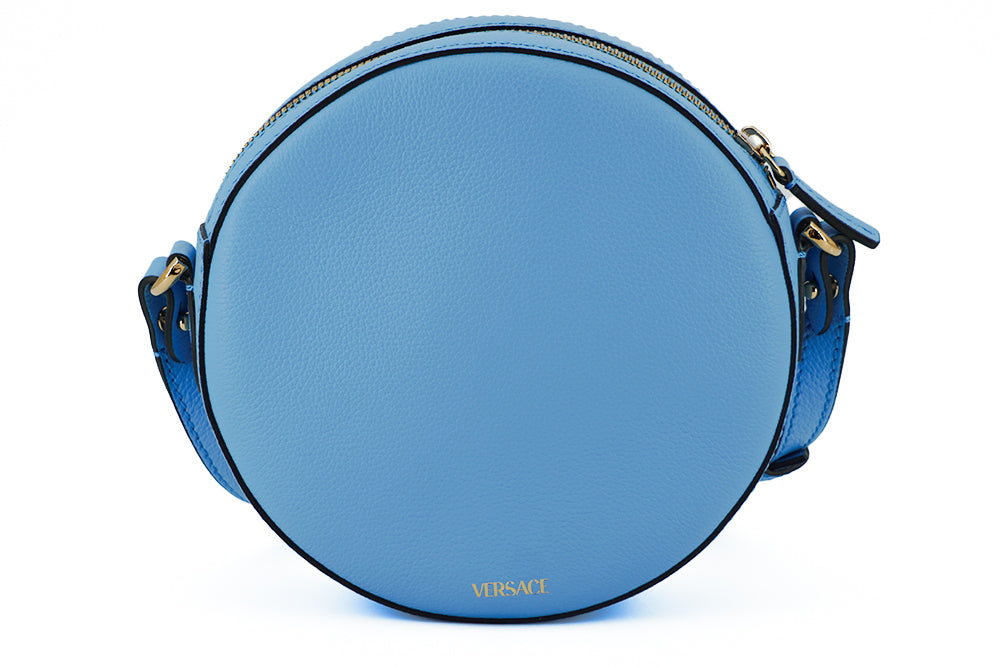 Versace Chic Blue Leather Round Shoulder Bag - Threads of Legacy